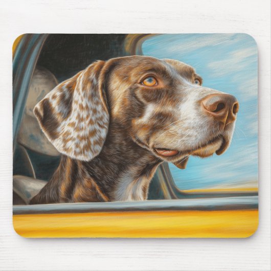 Gepunkteter Hund auf einem Auto Abenteuer Kunst Mousepad (Vorne)