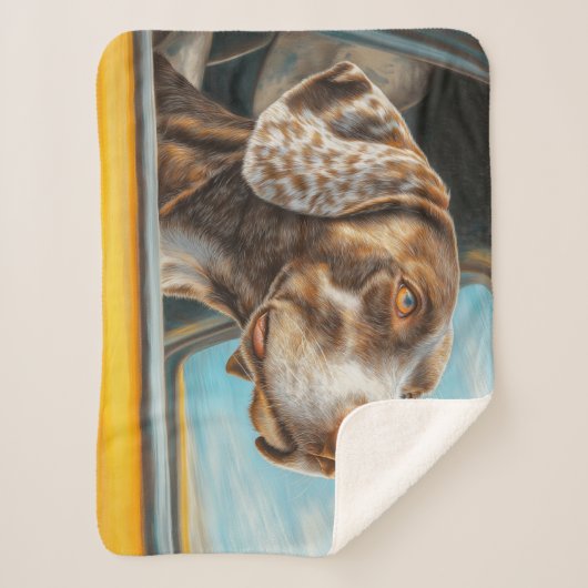 Gepunkteter Hund auf einem Auto Abenteuer Kunst Sherpadecke (Vorderseite)