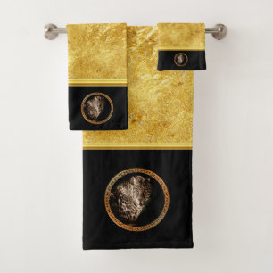 Gepunkteter Leoparden, der Sie mit Goldfolie betra Badhandtuch Set