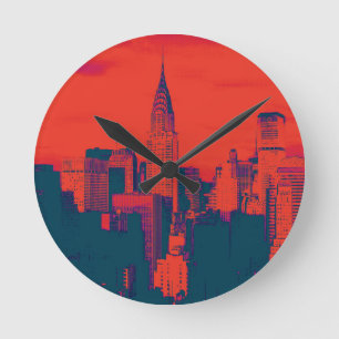 Gepunkteter roter Retro-Stil Pop-Art New York City Runde Wanduhr