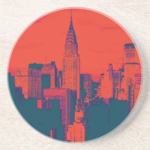 Gepunkteter roter Retro-Style-Pop-Art-New-York-Cit Sandstein Untersetzer