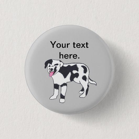 Gepunkteter, schwarzer und weißer Hund - Texttaste Button (Vorderseite)