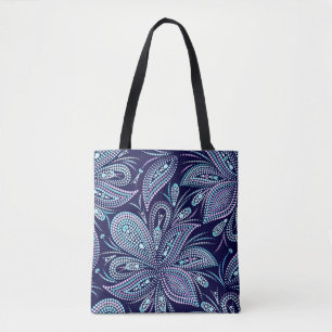 Gepunktetes blaues Muster mit Paisley und Perlen. Tasche