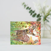 Gepunktetes Hirsch und kleiner Vogel Postkarte (Stehend Vorderseite)
