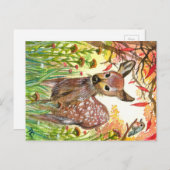Gepunktetes Hirsch und kleiner Vogel Postkarte (Vorne/Hinten)