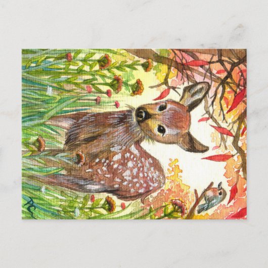 Gepunktetes Hirsch und kleiner Vogel Postkarte (Vorderseite)