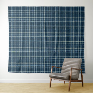 Gepunktetes Karomuster. Graublau. Wandteppich