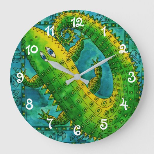 Gepunktetes Krokodil Große Wanduhr (Vorderseite)