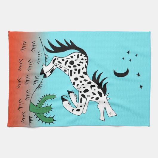 Gepunktetes Pferd in der Wüste Küche Handtuch (Horizontal)