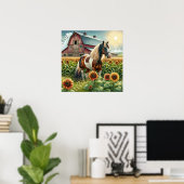 Gepunktetes Pferd, rustikaler Stall, Sonnenaufgang Poster (Heimbüro)