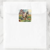 Gepunktetes Pferd, rustikaler Stall, Sonnenaufgang Quadratischer Aufkleber (Tasche)