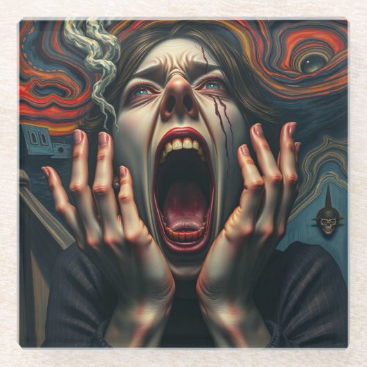 gequälter Frauenschrei Glasuntersetzer (Vorderseite)
