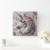 gequiltes Einhorn Quadratische Wanduhr (Zuhause)