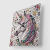 gequiltes Einhorn Quadratische Wanduhr (Winkel)
