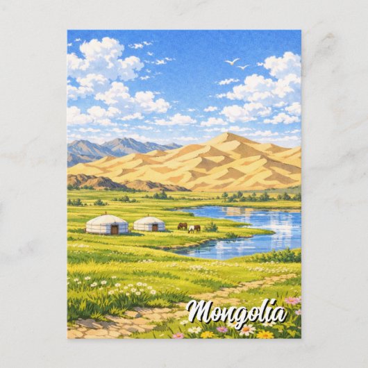 Ger Camp Mongolei Yurt Reise Postkarte (Vorderseite)