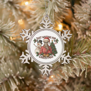 Gerade auf Weihnachten wartend Skelett Schneemann Schneeflocken Zinn-Ornament