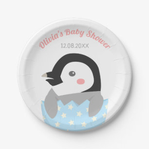 Gerade ausgebrütete kleine Pinguin-Babyparty Pappteller