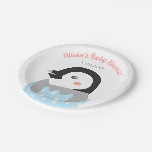 Gerade ausgebrütete kleine Pinguin-Babyparty Pappteller (Schrägansicht)