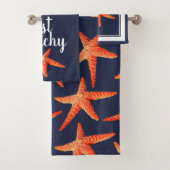 Gerade Beachy rote orange Nautischstarfish u. Badhandtuch Set (Insitu)