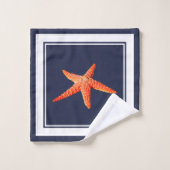 Gerade Beachy rote orange Nautischstarfish u. Badhandtuch Set (Waschlappen)