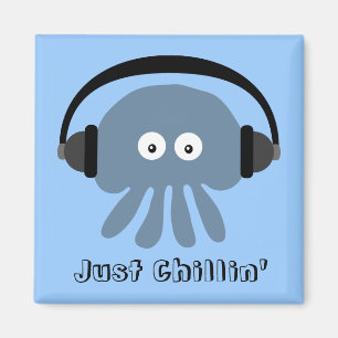 Gerade Chillin blaue Quallen mit Kopfhörern Magnet