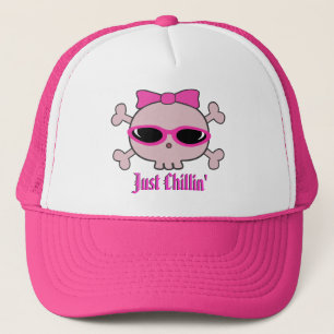 Gerade Chillin rosa Cartoon-Schädel mit Truckerkappe