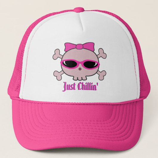 Gerade Chillin rosa Cartoon-Schädel mit Truckerkappe (Vorderseite)