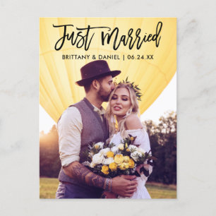 Gerade erst Heiraten Moderne Pinsel Schrift Foto H Postkarte