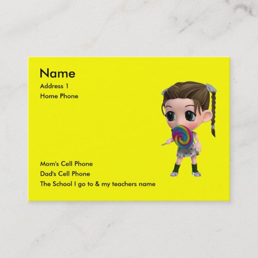 Gerade für Kinder Telefonnummerkarte (Vorderseite)