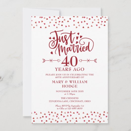 Gerade geheiratet 40. Hochzeitstag Einladung (Vorderseite)