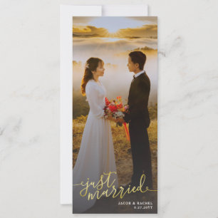 Gerade geheiratet Gold Typ Foto Hochzeitsankündigu Einladung