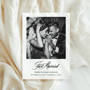 Gerade geheiratet mit Foto Elegante Flucht Ankündigung