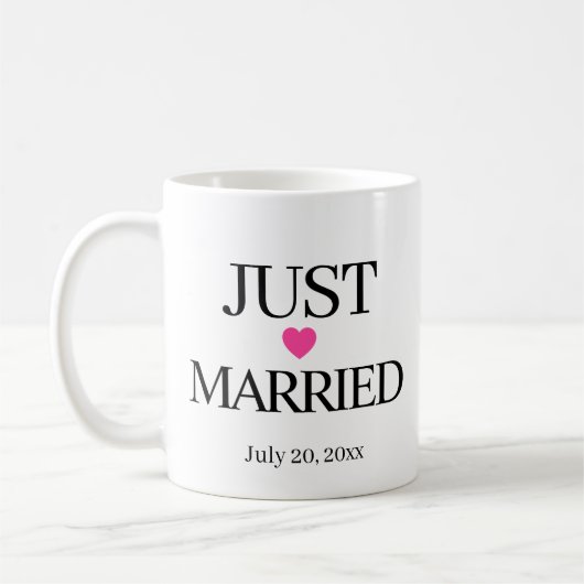 Gerade geheiratet mit individuellem Datum Kaffeetasse (Links)