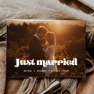 Gerade geheiratet Vintage-Retro-Schriftfoto Postkarte