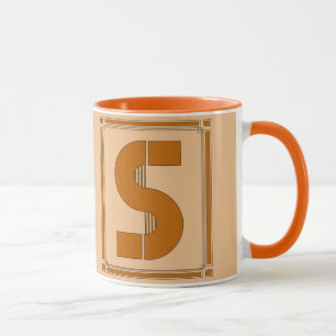 Gerade Geraden Kunst-Deko mit Monogramm, Buchstabe Tasse