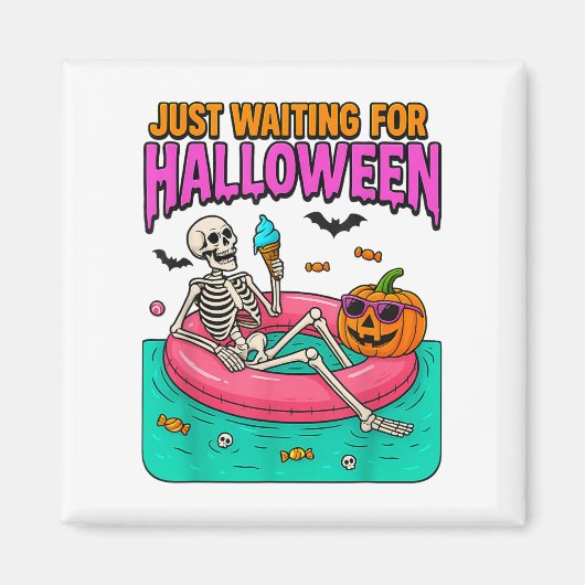 Gerade Gewartet zu Halloween Skeleton Funny Spooky Magnet (Vorne)