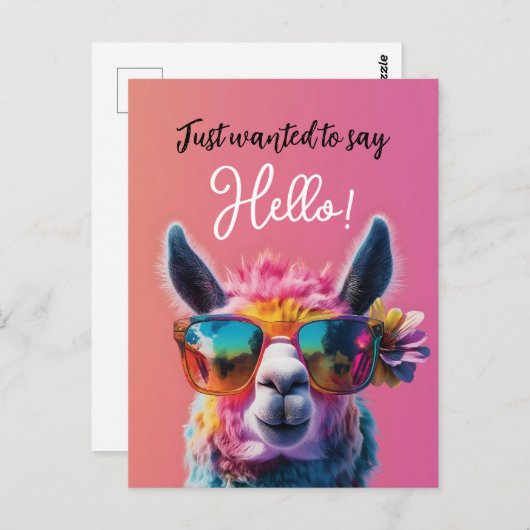 Gerade gewollt, um Hallo bunt Llama Design sagen Postkarte (Vorne/Hinten)