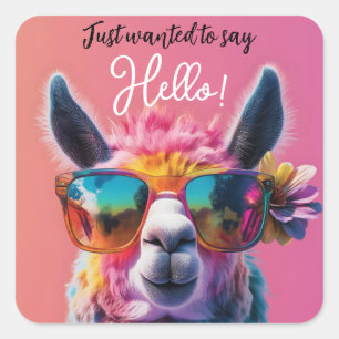 Gerade gewollt, um Hallo bunt Llama Design sagen Quadratischer Aufkleber