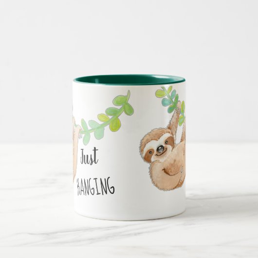 Gerade hängende Sloth-Kaffee-Tasse Zweifarbige Tasse (Mittel)