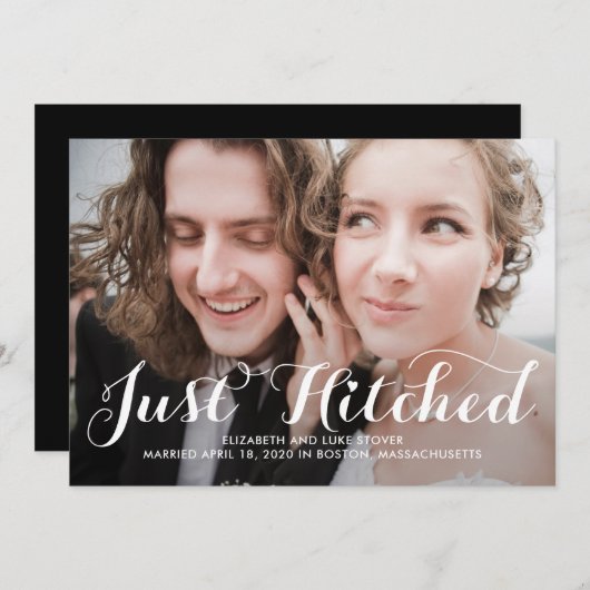 Gerade Hitched Editable Color Wedding Ankündigung (Vorne/Hinten)