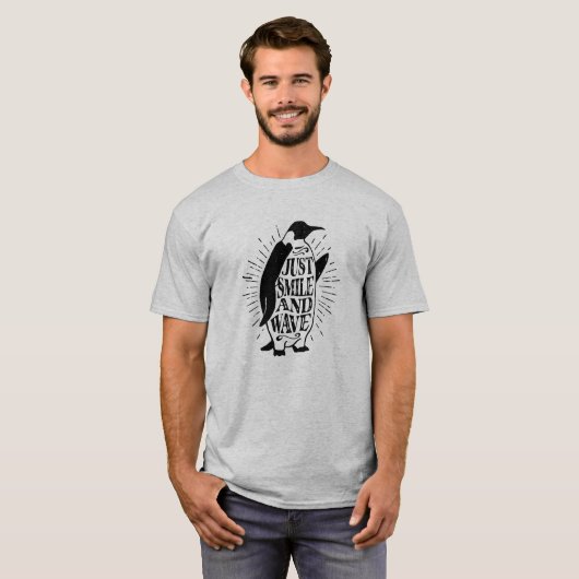 Gerade Lächeln-und Wellen-Pinguin-Logo lustig T-Shirt (Vorne ganz)