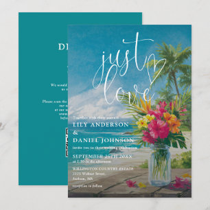 Gerade Liebe Tropische Strand Blumen QR-Code Hochz Einladung