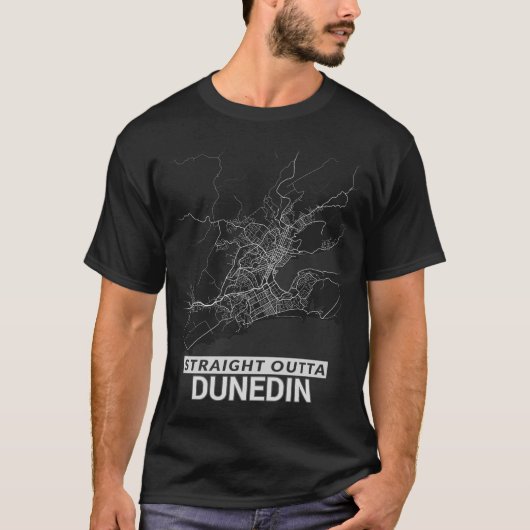 Gerade Outta Dunedin Stadtkarte (GROSSDRUCK) T-Shirt (Vorderseite)