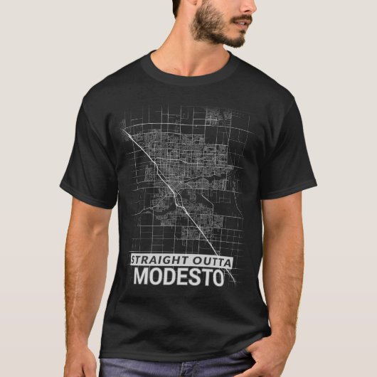 Gerade Outta Modesto Stadtkarte (GROSSDRUCK) T-Shirt (Vorderseite)