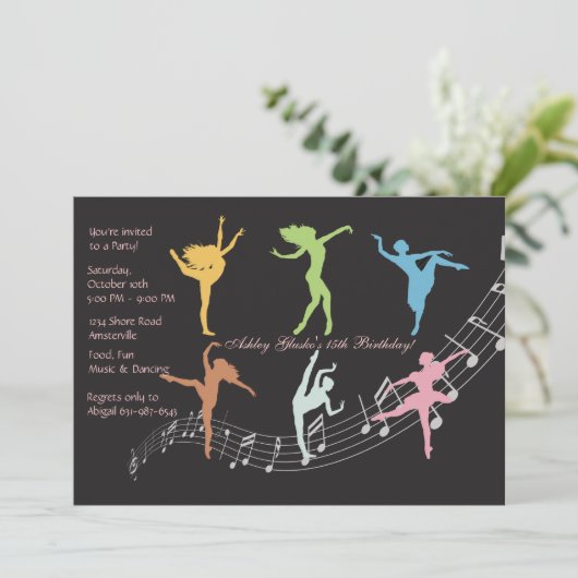 Gerade Tanz-Einladung Einladung (Stehend Vorderseite)