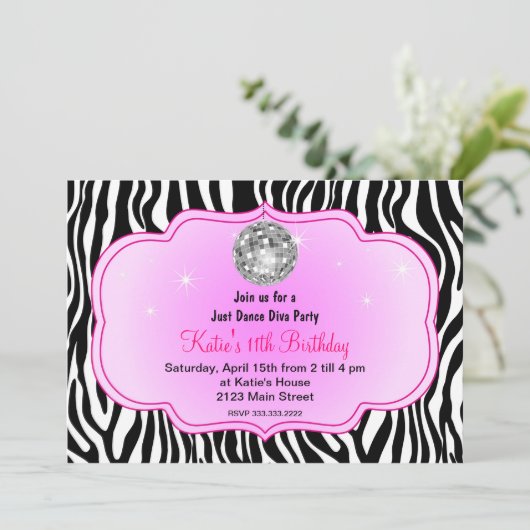 Gerade Tanzdisco Diva-Party Einladung (Stehend Vorderseite)