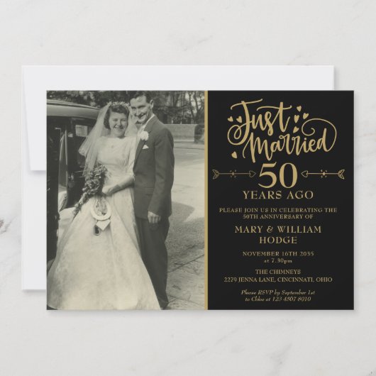 Gerade verheiratet 50 Jahre Jubiläum Hochzeit Foto Einladung (Vorderseite)