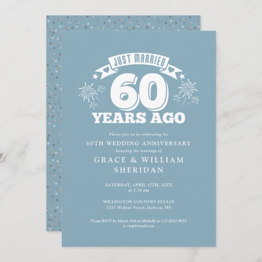 Gerade verheiratet 60. Hochzeitstag Einladung (Vorne/Hinten)