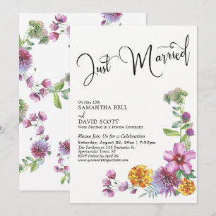Gerade Verheiratet Aquarell Wildblumen Empfang Einladung