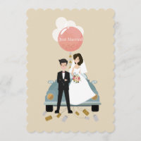 Gerade verheiratet Auto Hochzeit Einladungskarte.